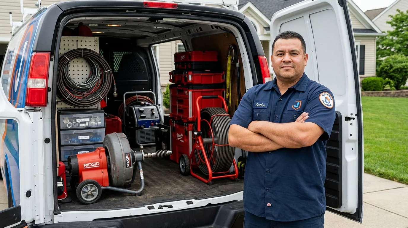 Professional drain cleaning equipment and Johns Plumbing LLC plumber in Tecumseh