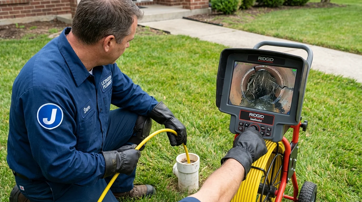 Sewer camera inspection being performed by Johns Plumbing LLC in Tecumseh
