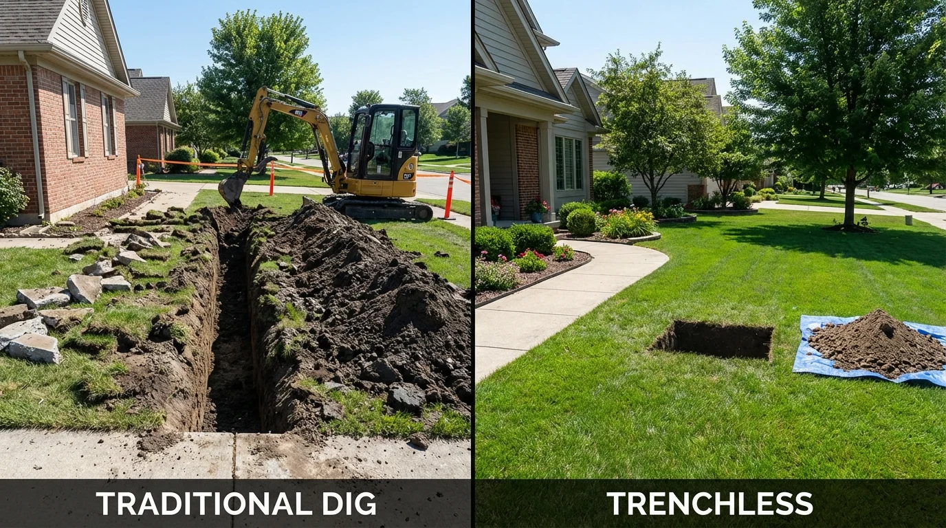 Trenchless sewer repair with minimal yard damage versus traditional excavation in Tecumseh, OK
